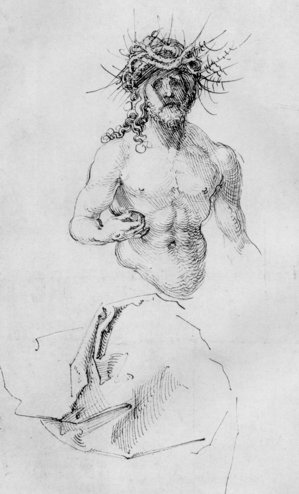 Study sheet with Christ as Man of Sorrows and a garment study by Albrecht Durer
